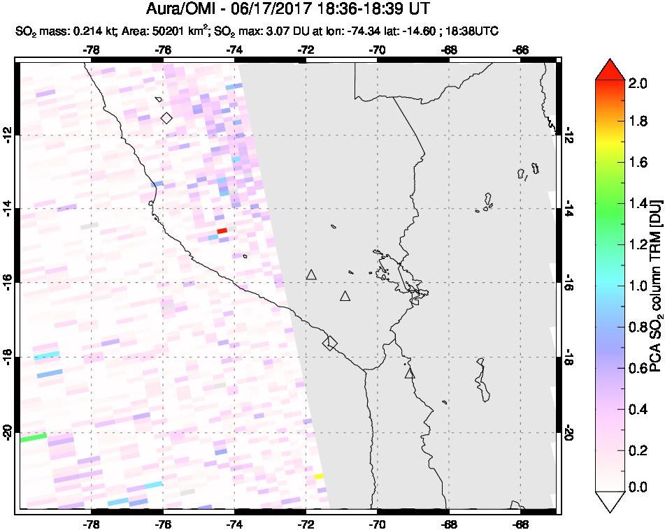 A sulfur dioxide image over Peru on Jun 17, 2017.