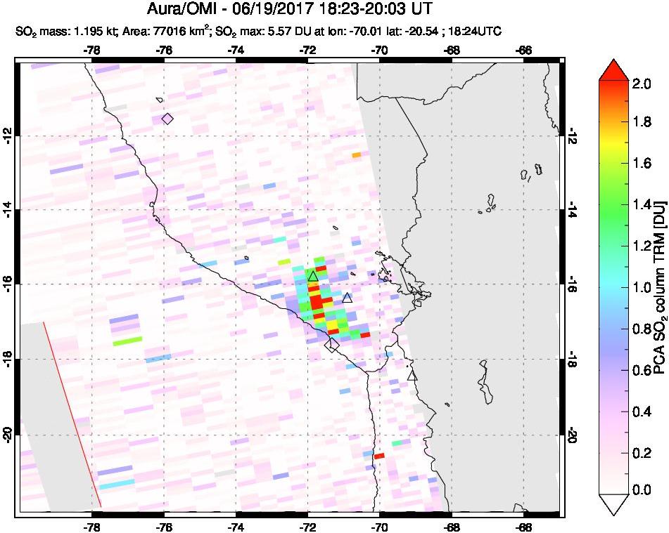 A sulfur dioxide image over Peru on Jun 19, 2017.