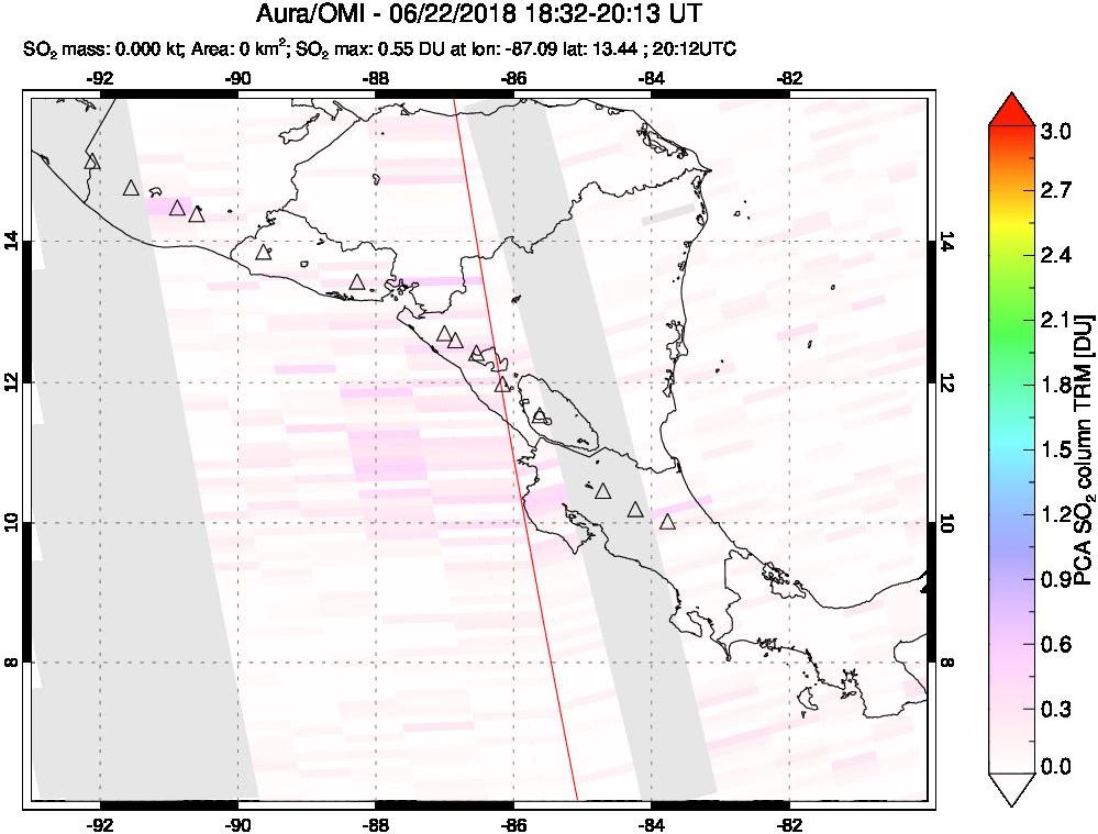 A sulfur dioxide image over Central America on Jun 22, 2018.