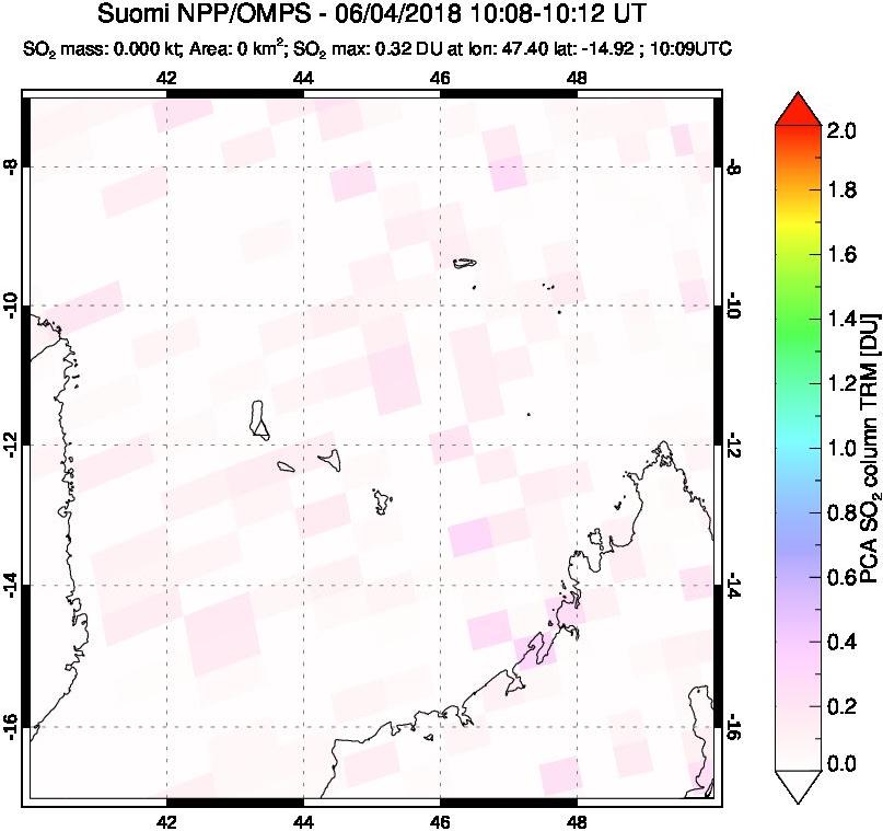 A sulfur dioxide image over Comoro Islands on Jun 04, 2018.