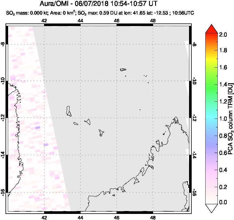 A sulfur dioxide image over Comoro Islands on Jun 07, 2018.