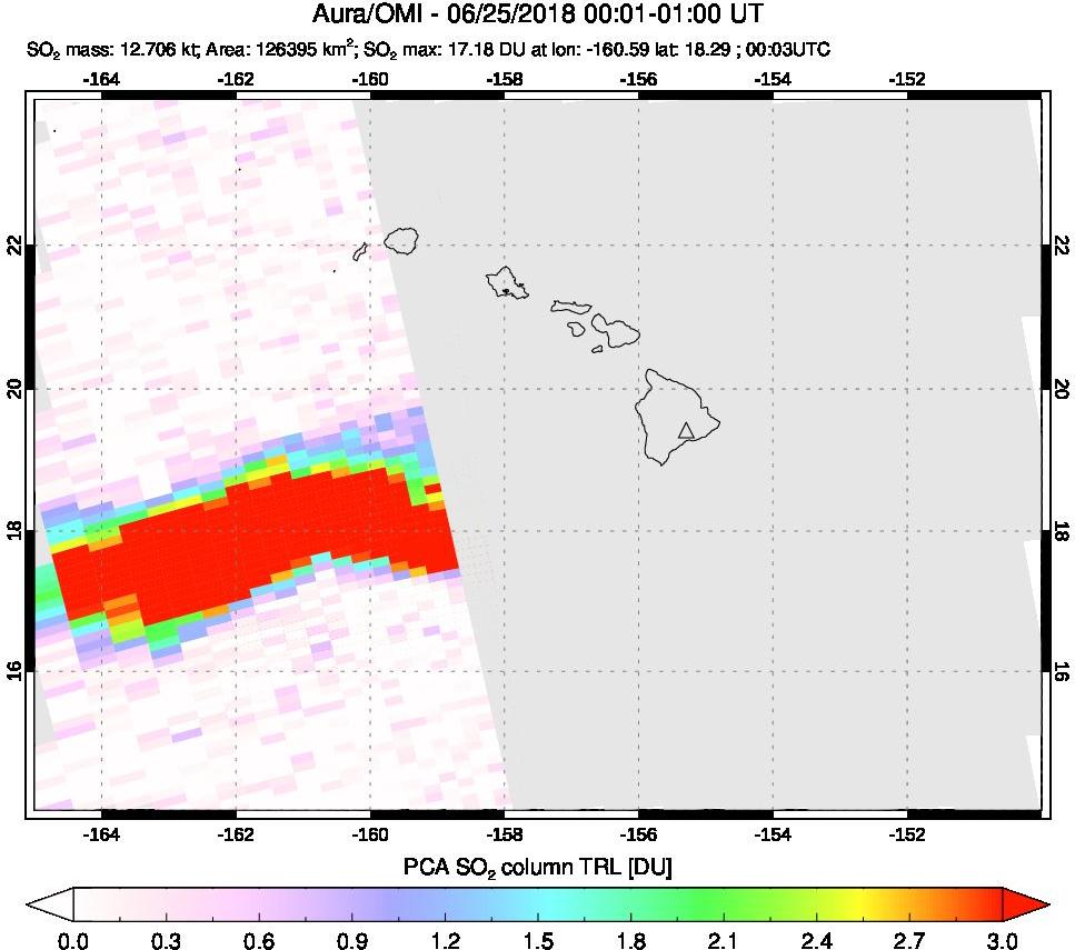 A sulfur dioxide image over Hawaii, USA on Jun 25, 2018.