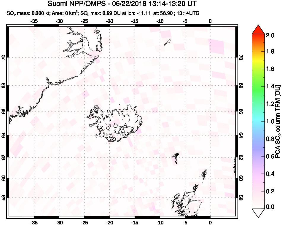 A sulfur dioxide image over Iceland on Jun 22, 2018.