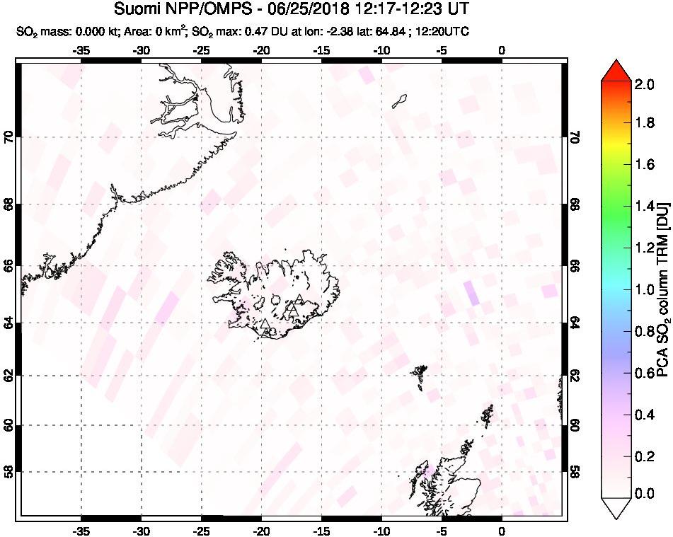 A sulfur dioxide image over Iceland on Jun 25, 2018.