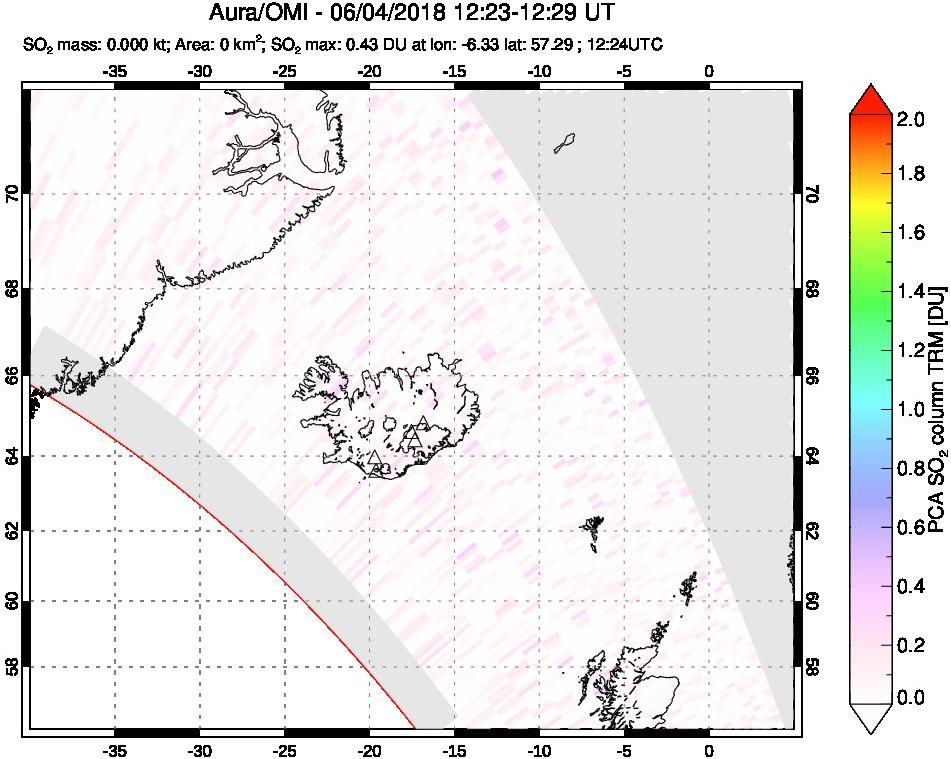 A sulfur dioxide image over Iceland on Jun 04, 2018.