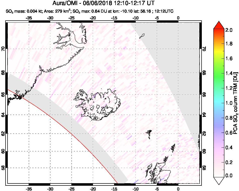 A sulfur dioxide image over Iceland on Jun 06, 2018.