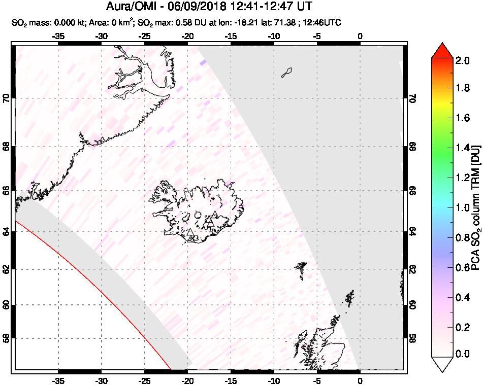 A sulfur dioxide image over Iceland on Jun 09, 2018.