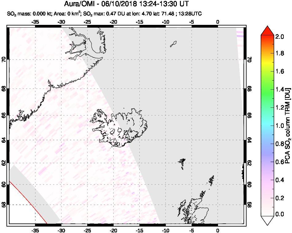 A sulfur dioxide image over Iceland on Jun 10, 2018.