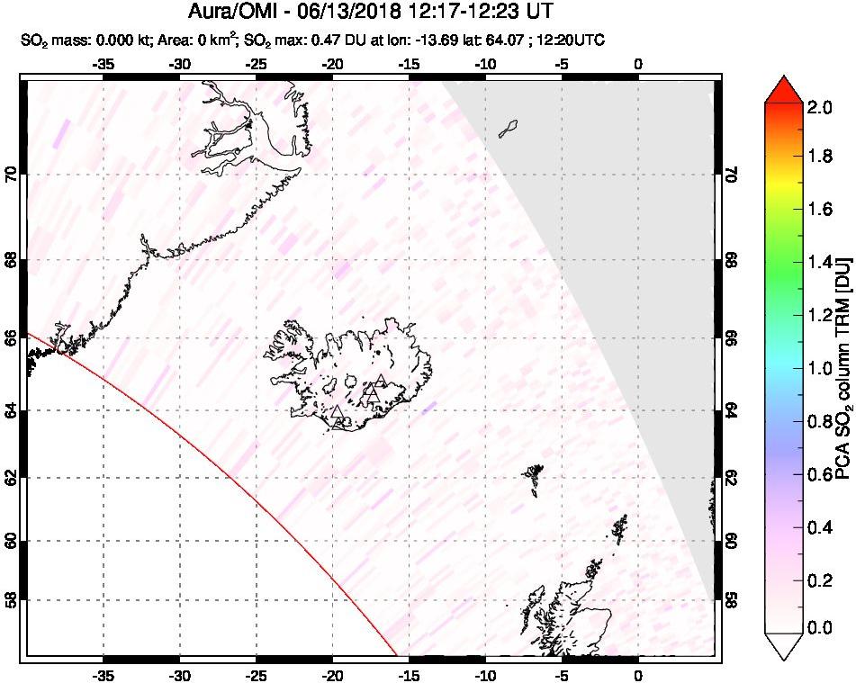 A sulfur dioxide image over Iceland on Jun 13, 2018.
