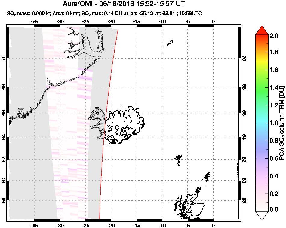 A sulfur dioxide image over Iceland on Jun 18, 2018.