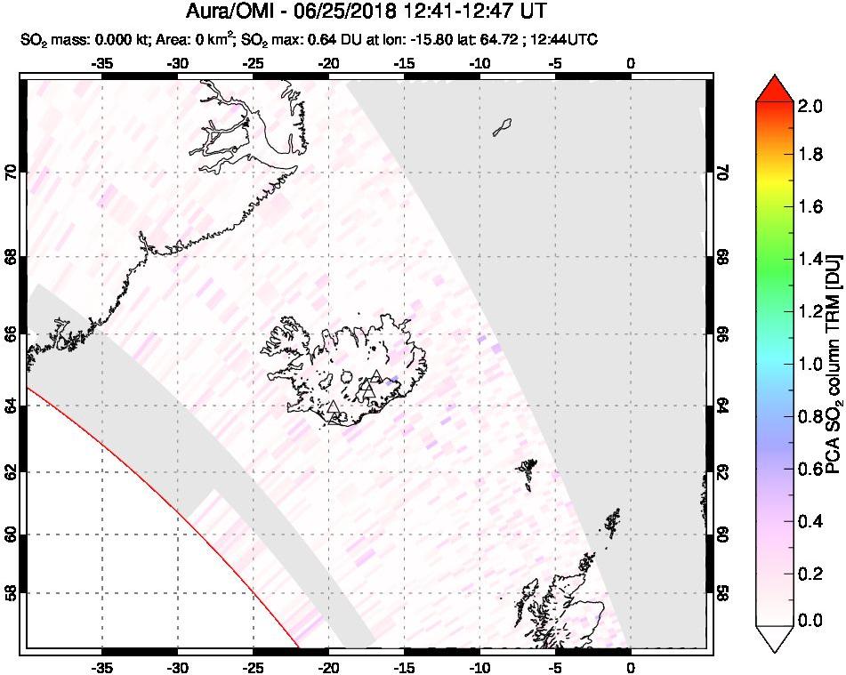A sulfur dioxide image over Iceland on Jun 25, 2018.