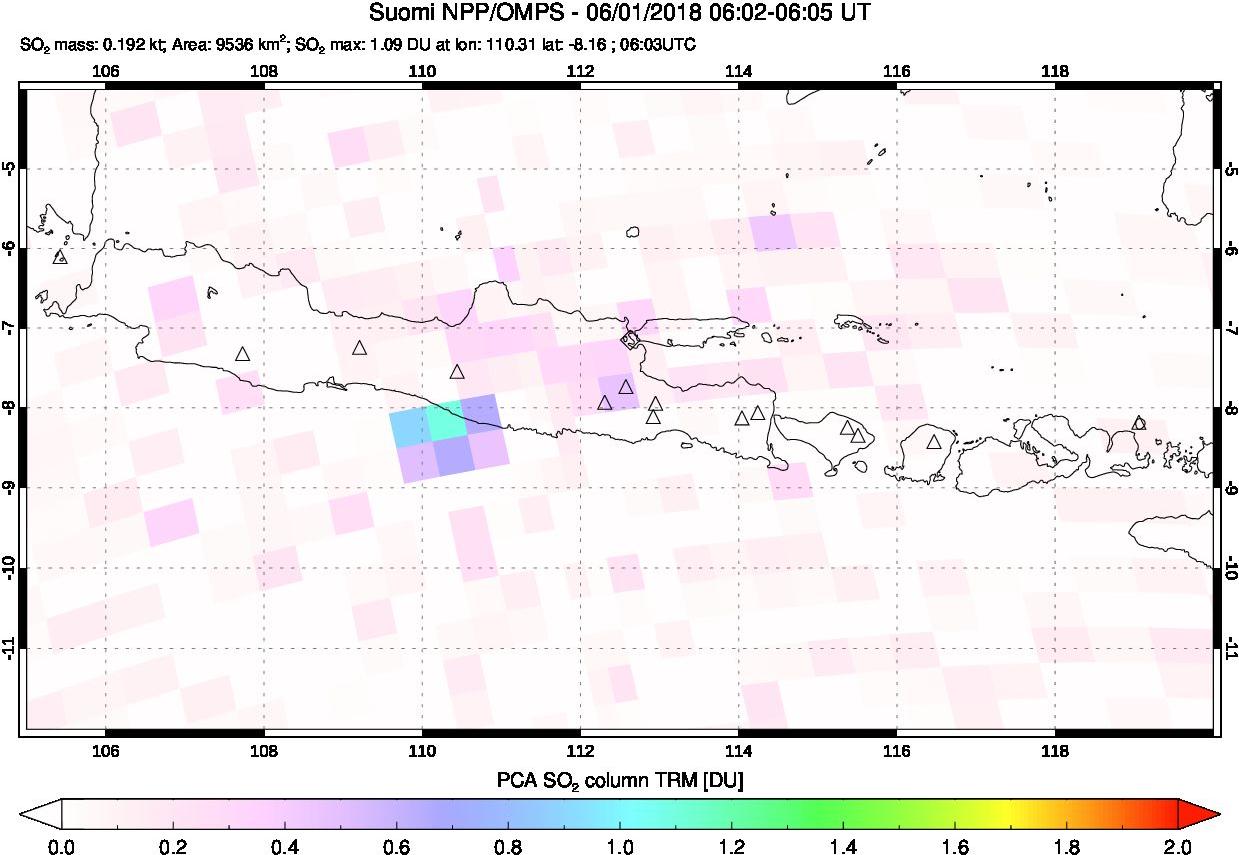 A sulfur dioxide image over Java, Indonesia on Jun 01, 2018.