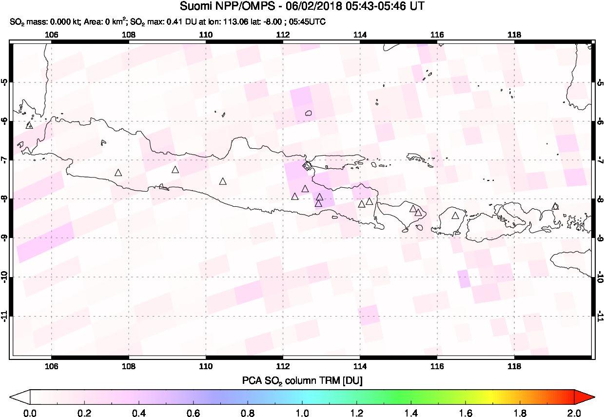 A sulfur dioxide image over Java, Indonesia on Jun 02, 2018.
