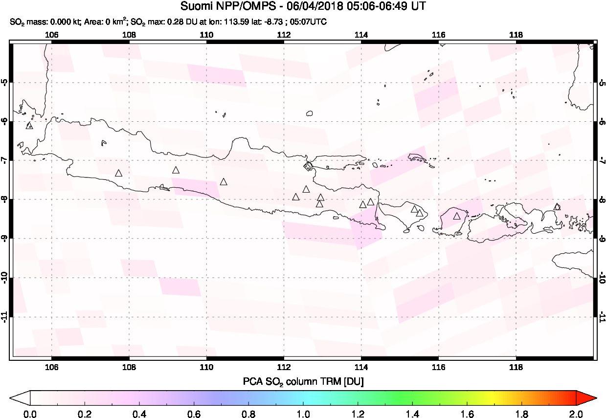 A sulfur dioxide image over Java, Indonesia on Jun 04, 2018.