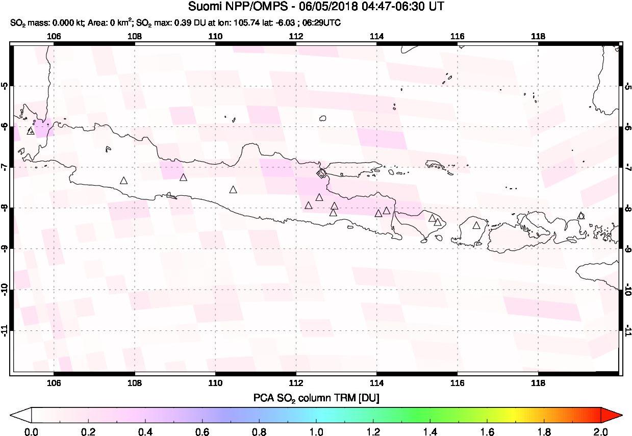 A sulfur dioxide image over Java, Indonesia on Jun 05, 2018.