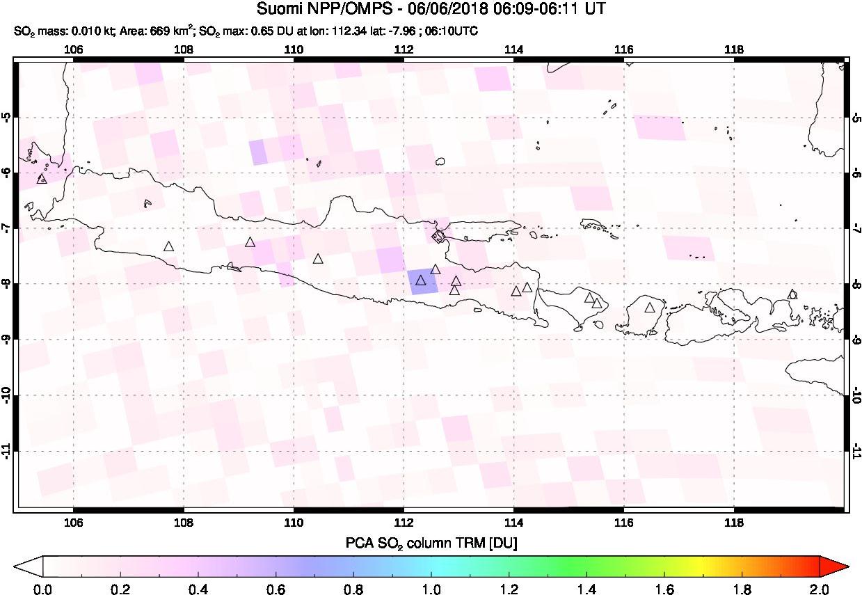 A sulfur dioxide image over Java, Indonesia on Jun 06, 2018.