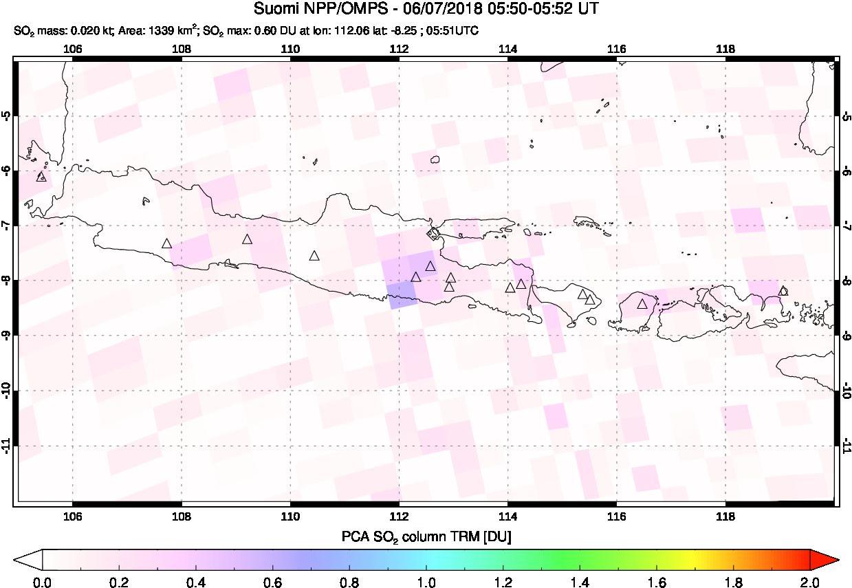 A sulfur dioxide image over Java, Indonesia on Jun 07, 2018.