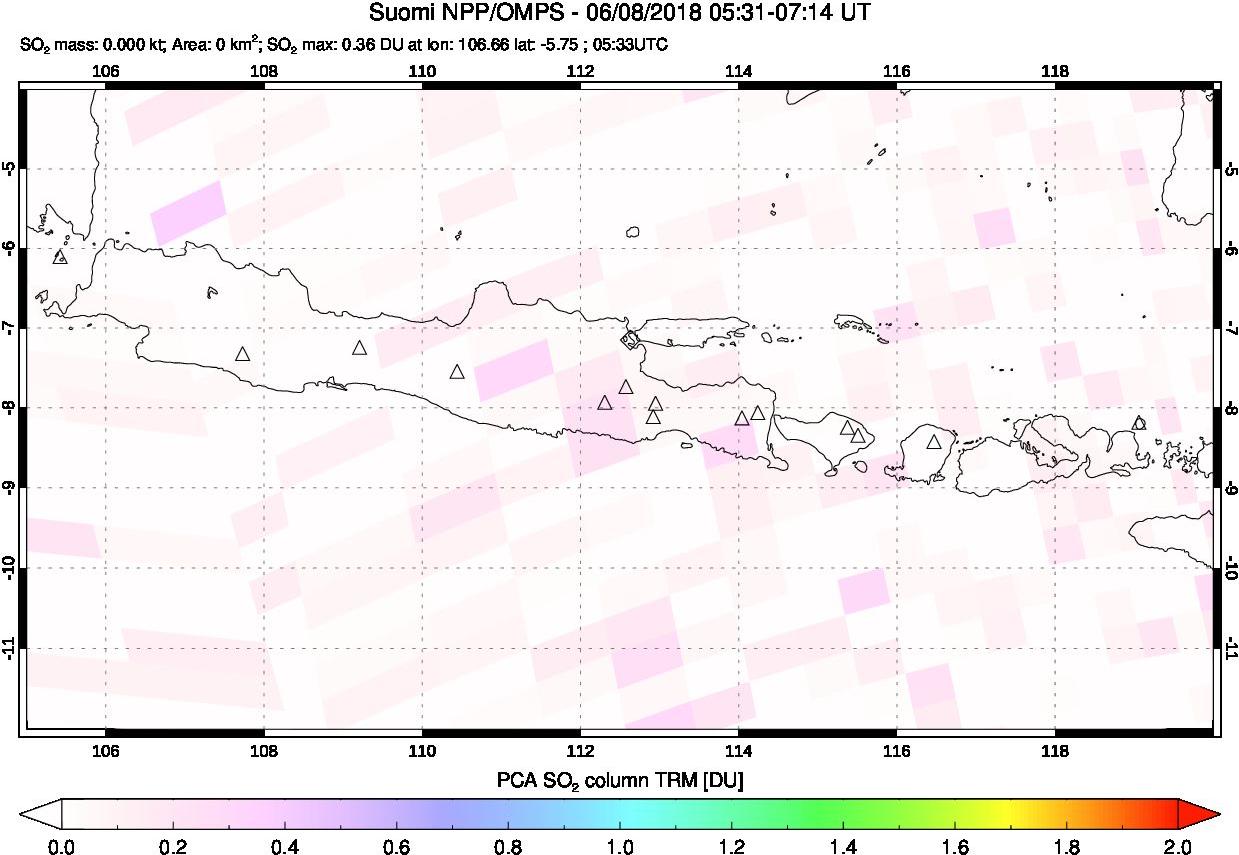 A sulfur dioxide image over Java, Indonesia on Jun 08, 2018.