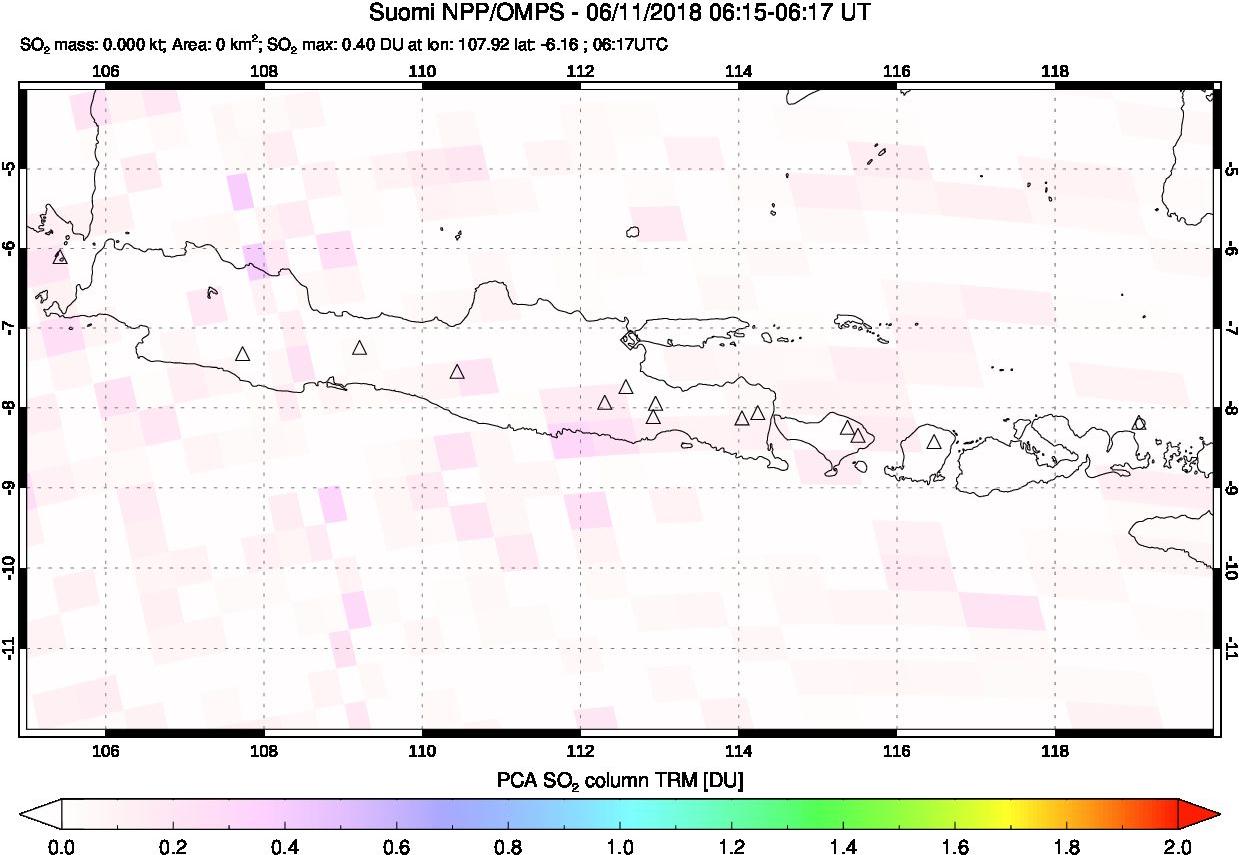 A sulfur dioxide image over Java, Indonesia on Jun 11, 2018.