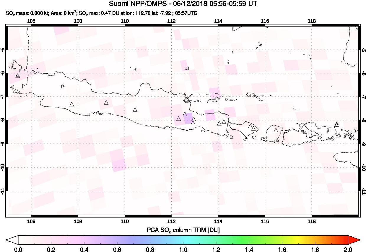 A sulfur dioxide image over Java, Indonesia on Jun 12, 2018.