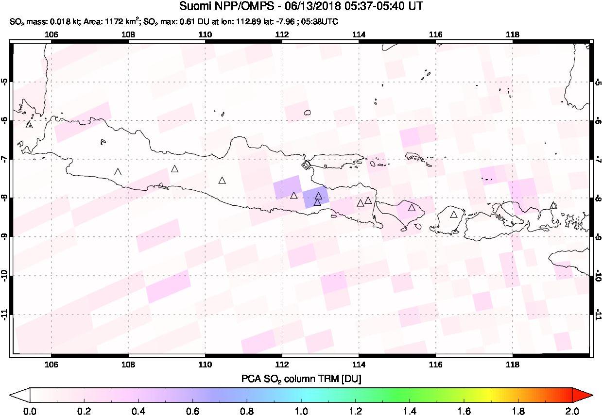 A sulfur dioxide image over Java, Indonesia on Jun 13, 2018.