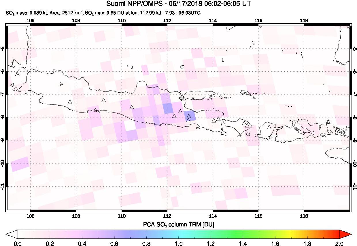 A sulfur dioxide image over Java, Indonesia on Jun 17, 2018.