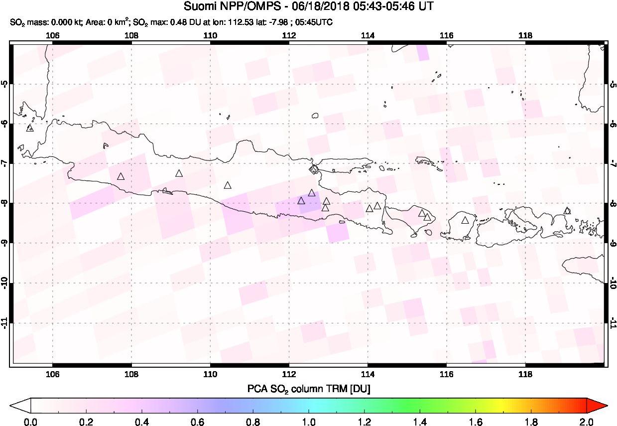 A sulfur dioxide image over Java, Indonesia on Jun 18, 2018.
