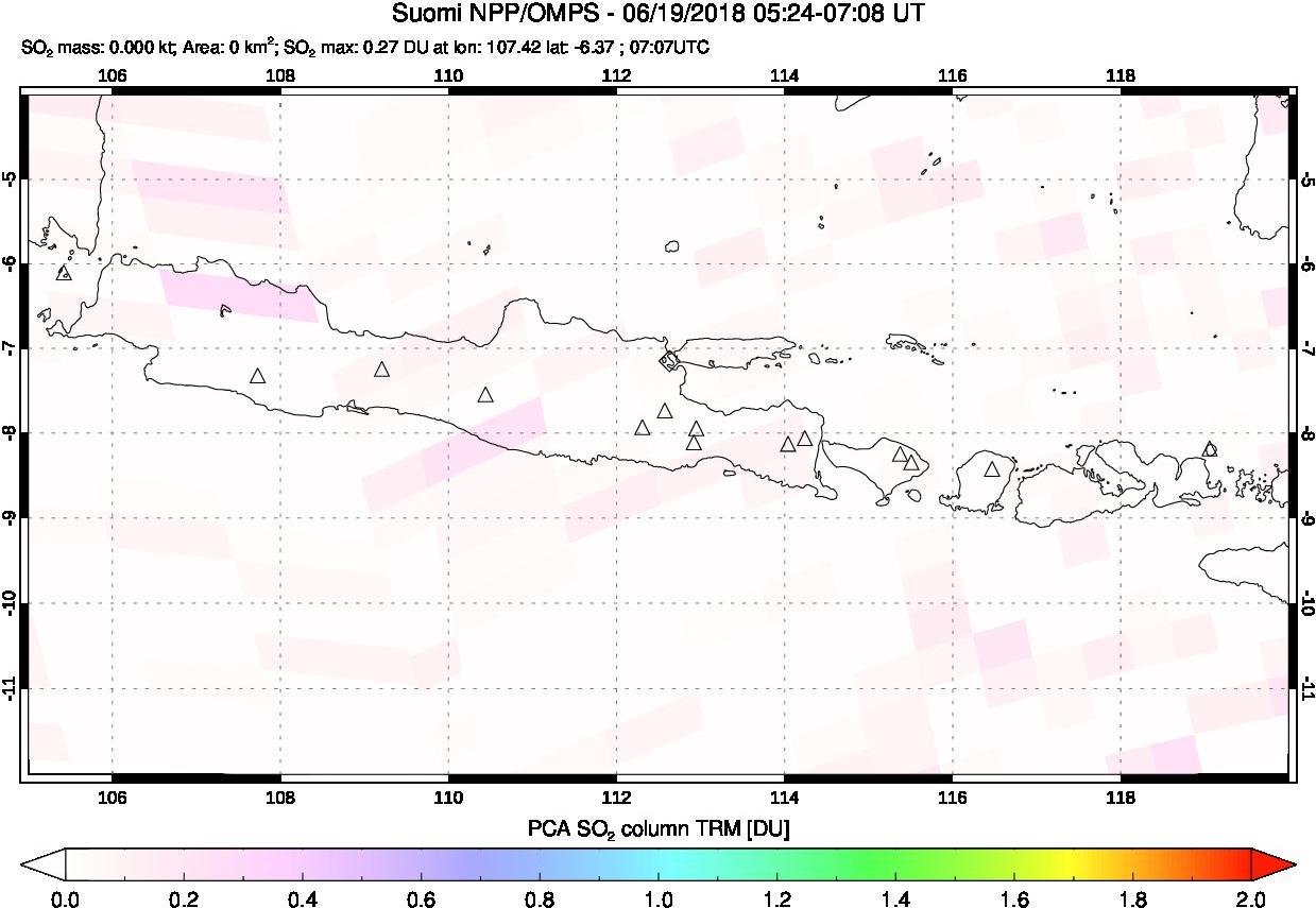A sulfur dioxide image over Java, Indonesia on Jun 19, 2018.