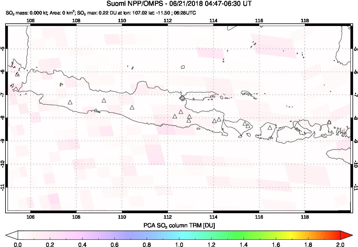 A sulfur dioxide image over Java, Indonesia on Jun 21, 2018.