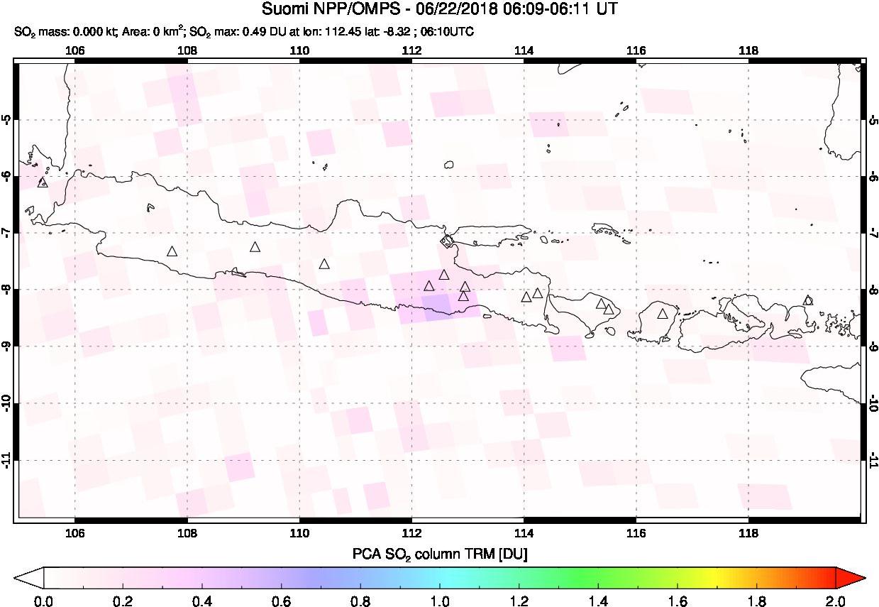 A sulfur dioxide image over Java, Indonesia on Jun 22, 2018.