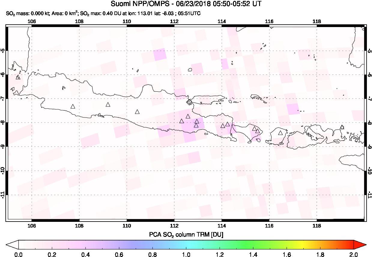 A sulfur dioxide image over Java, Indonesia on Jun 23, 2018.