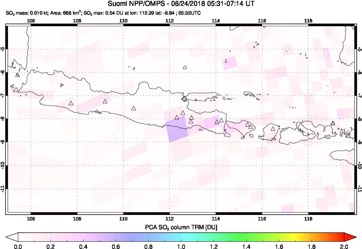A sulfur dioxide image over Java, Indonesia on Jun 24, 2018.