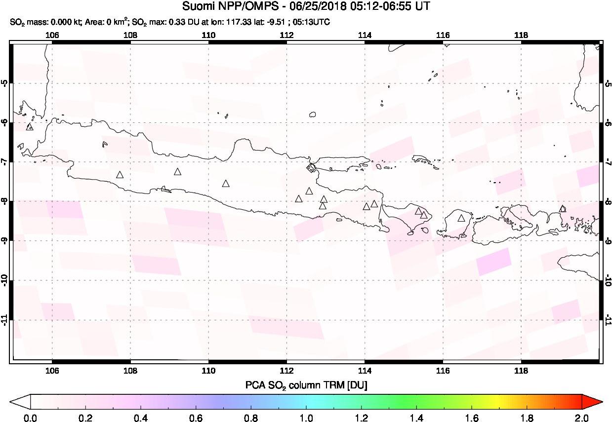 A sulfur dioxide image over Java, Indonesia on Jun 25, 2018.