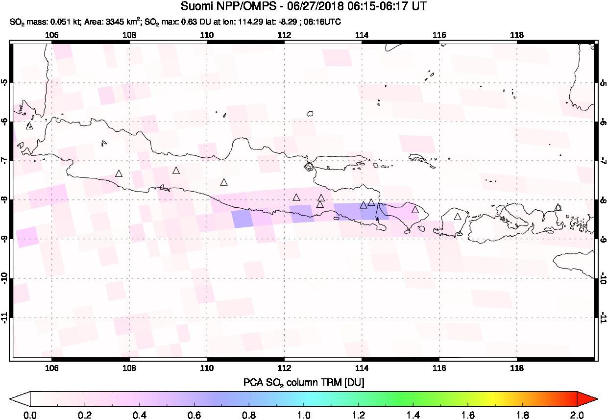 A sulfur dioxide image over Java, Indonesia on Jun 27, 2018.