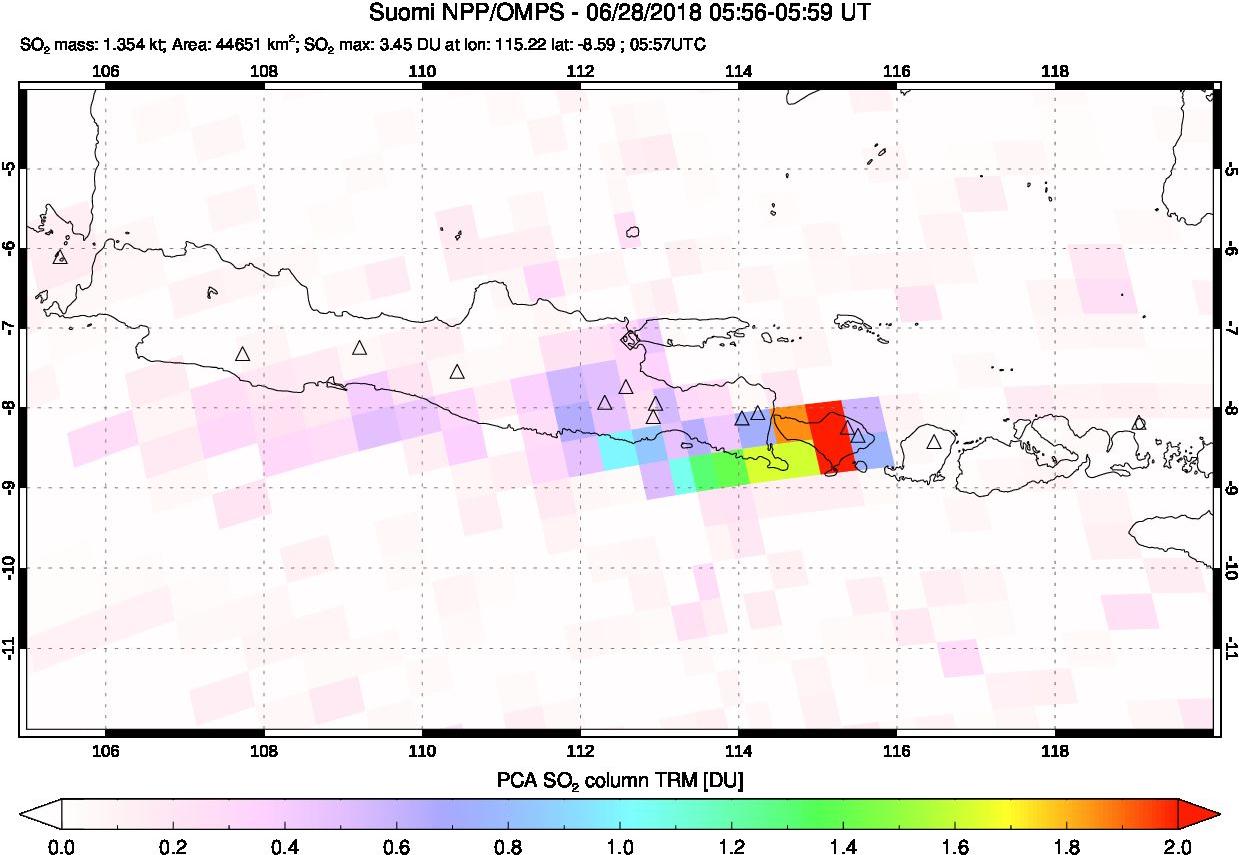 A sulfur dioxide image over Java, Indonesia on Jun 28, 2018.