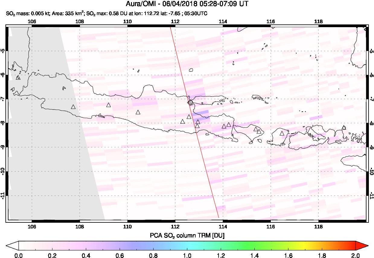A sulfur dioxide image over Java, Indonesia on Jun 04, 2018.