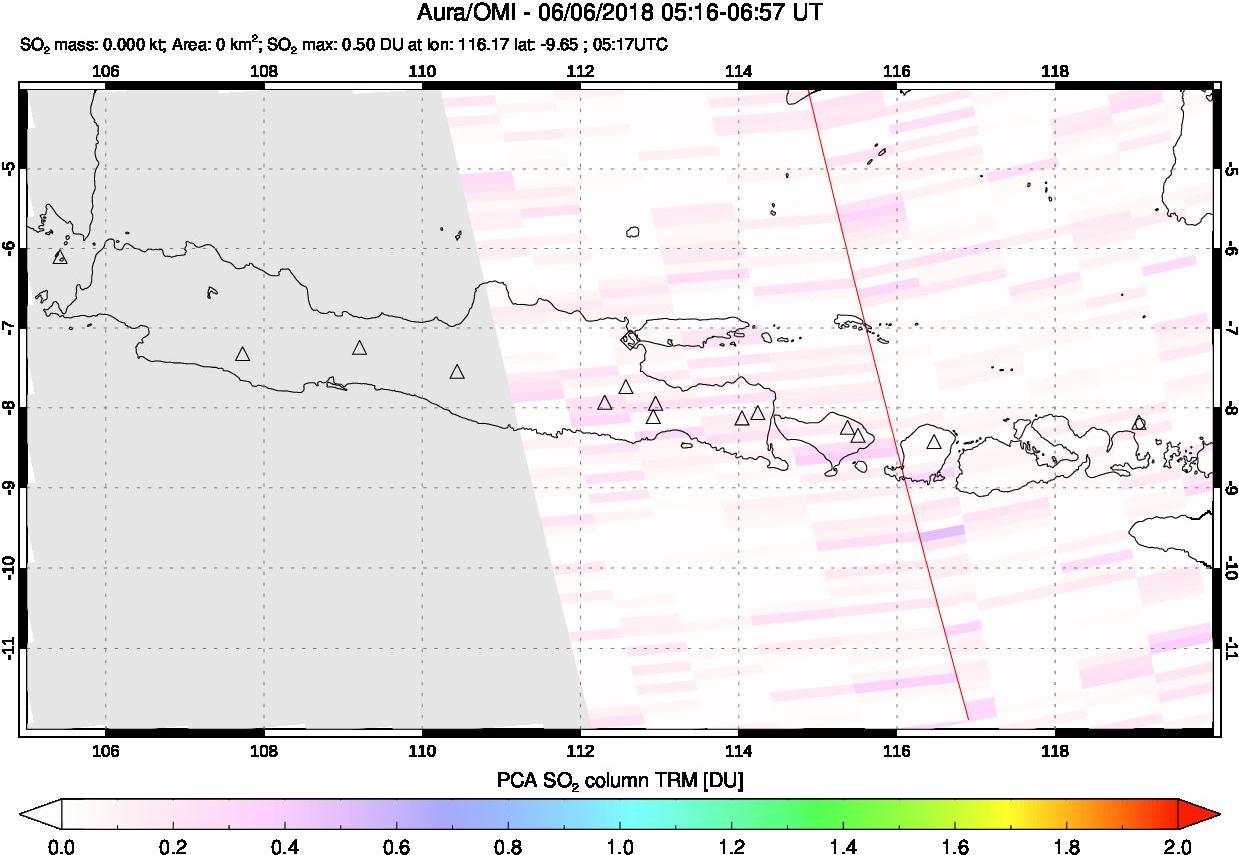 A sulfur dioxide image over Java, Indonesia on Jun 06, 2018.