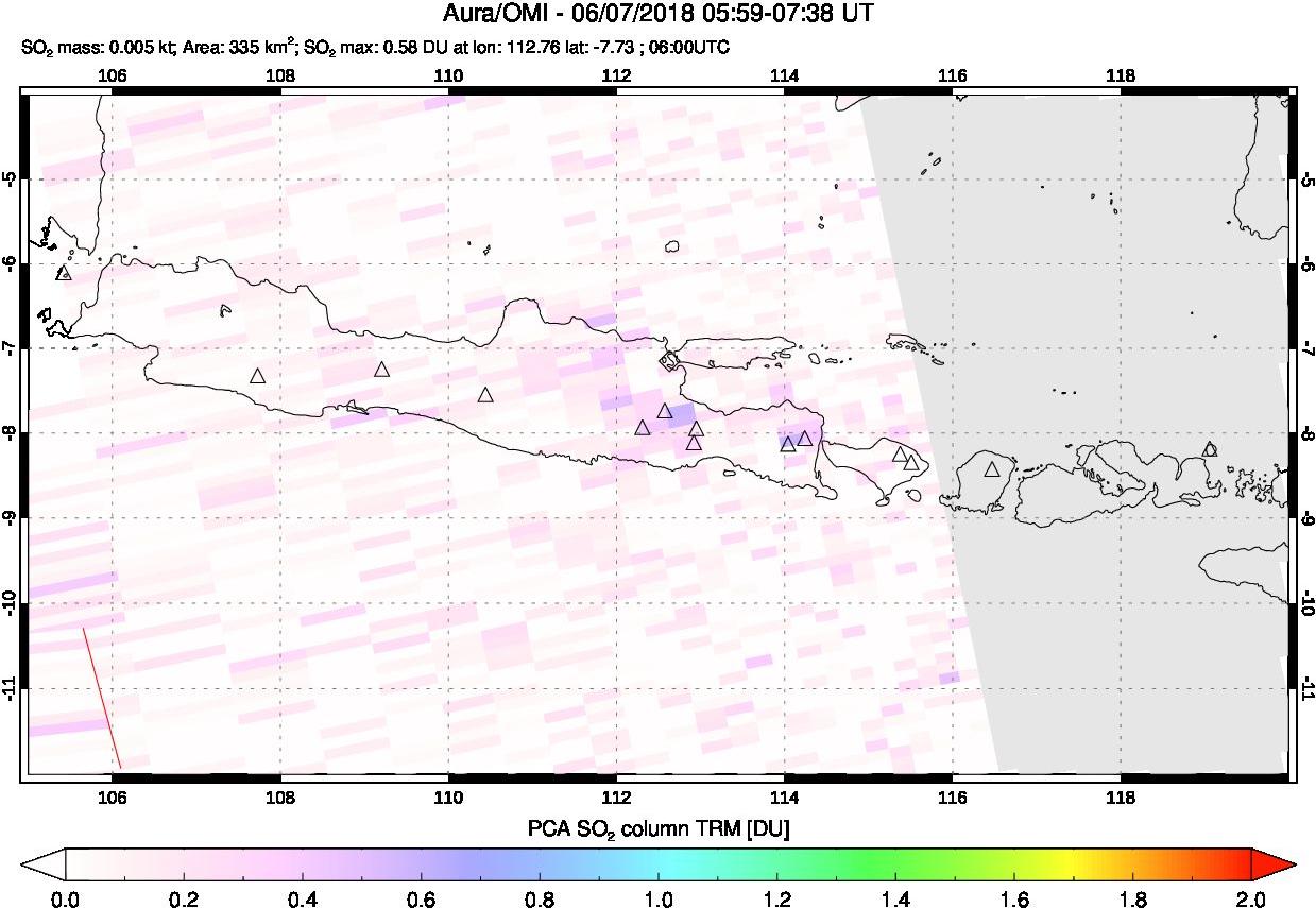 A sulfur dioxide image over Java, Indonesia on Jun 07, 2018.
