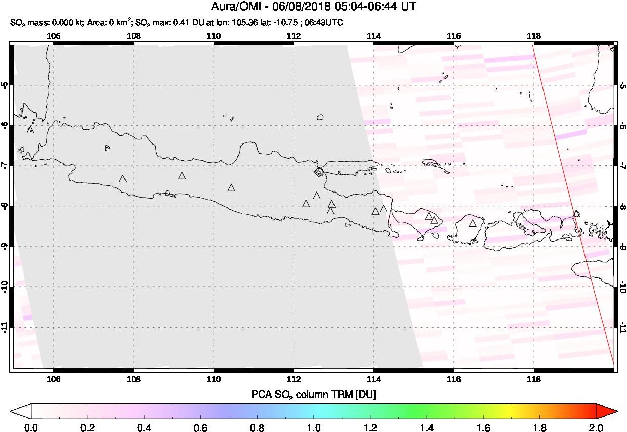 A sulfur dioxide image over Java, Indonesia on Jun 08, 2018.