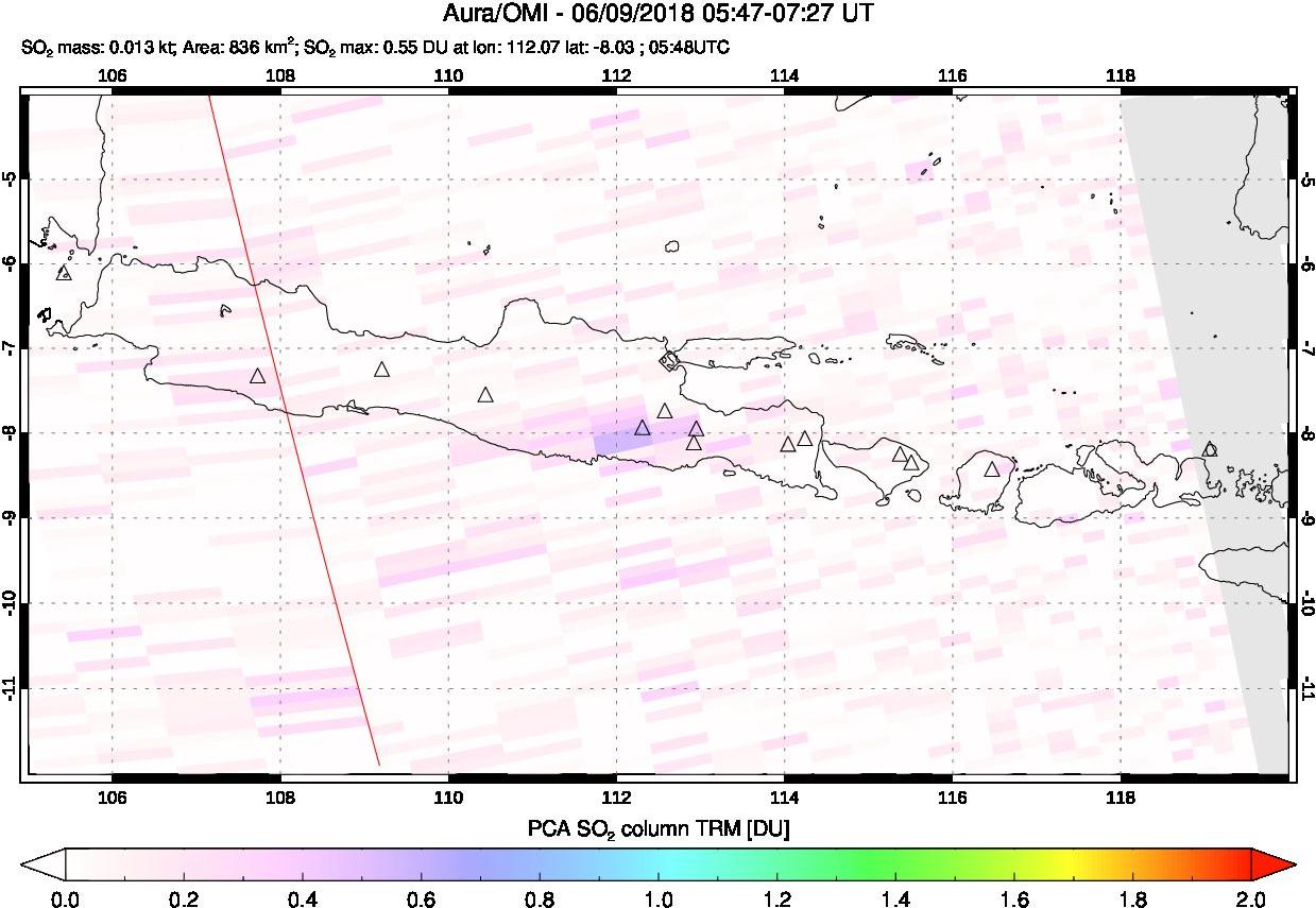 A sulfur dioxide image over Java, Indonesia on Jun 09, 2018.