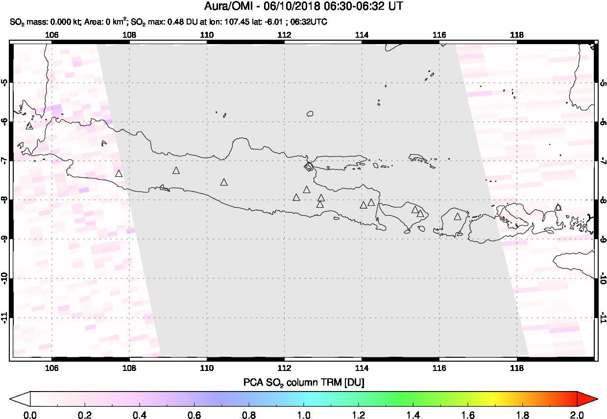 A sulfur dioxide image over Java, Indonesia on Jun 10, 2018.