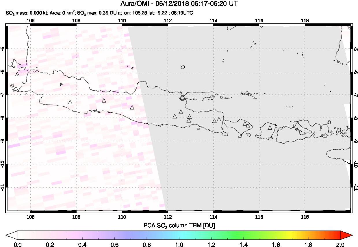 A sulfur dioxide image over Java, Indonesia on Jun 12, 2018.