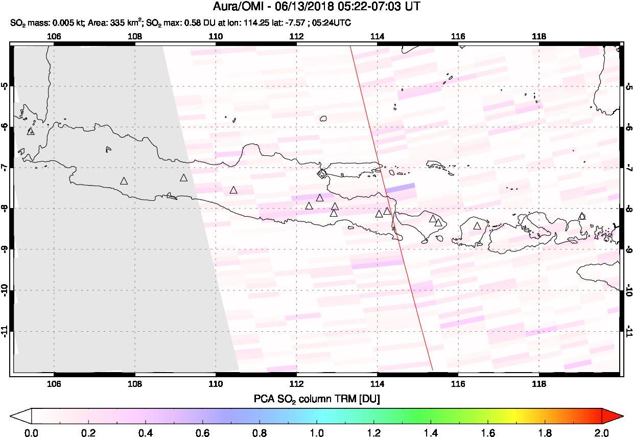 A sulfur dioxide image over Java, Indonesia on Jun 13, 2018.