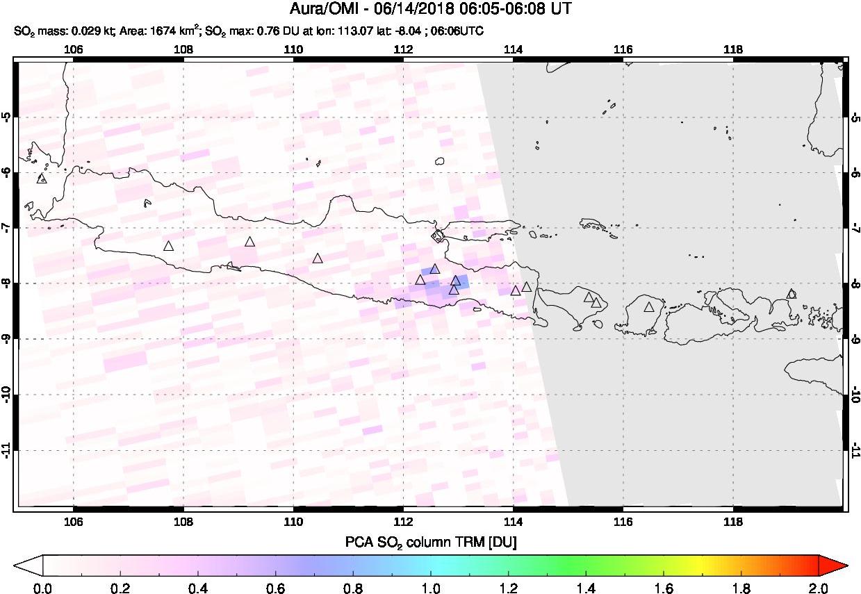 A sulfur dioxide image over Java, Indonesia on Jun 14, 2018.
