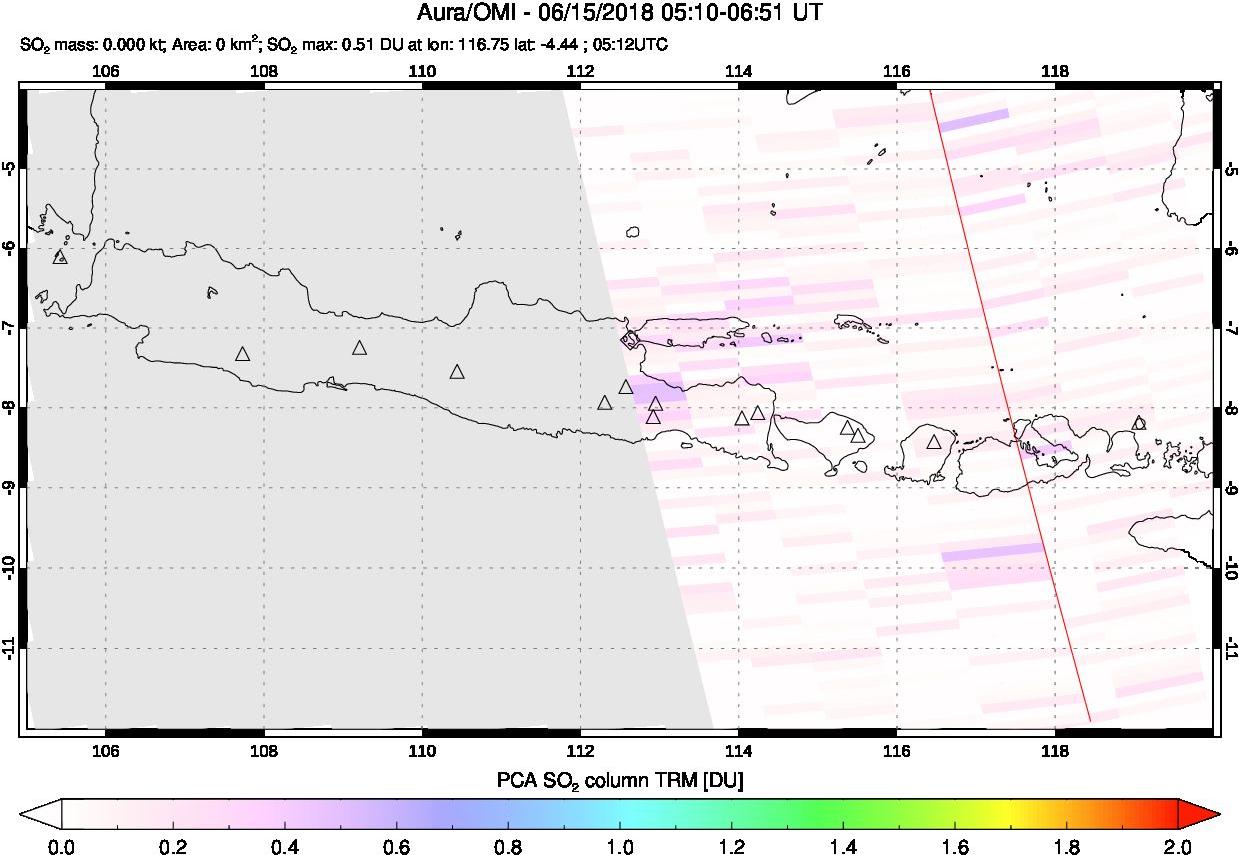 A sulfur dioxide image over Java, Indonesia on Jun 15, 2018.
