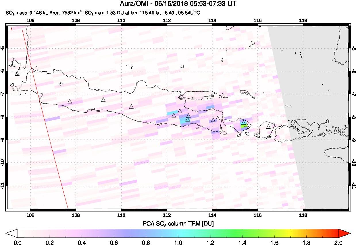 A sulfur dioxide image over Java, Indonesia on Jun 16, 2018.