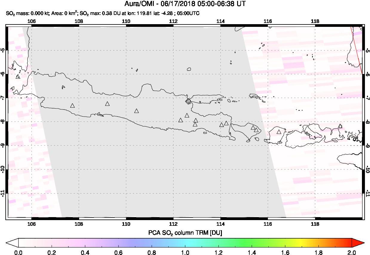 A sulfur dioxide image over Java, Indonesia on Jun 17, 2018.