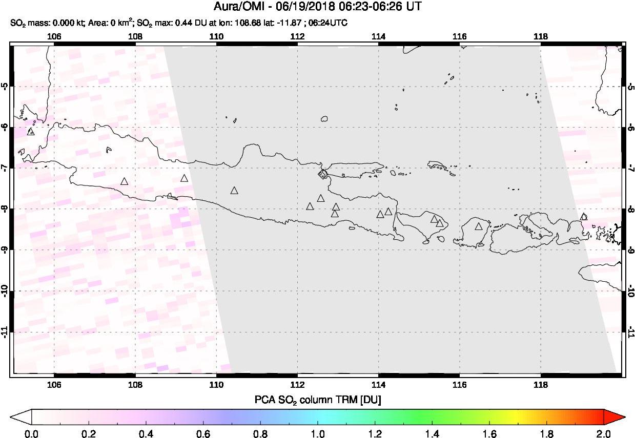 A sulfur dioxide image over Java, Indonesia on Jun 19, 2018.