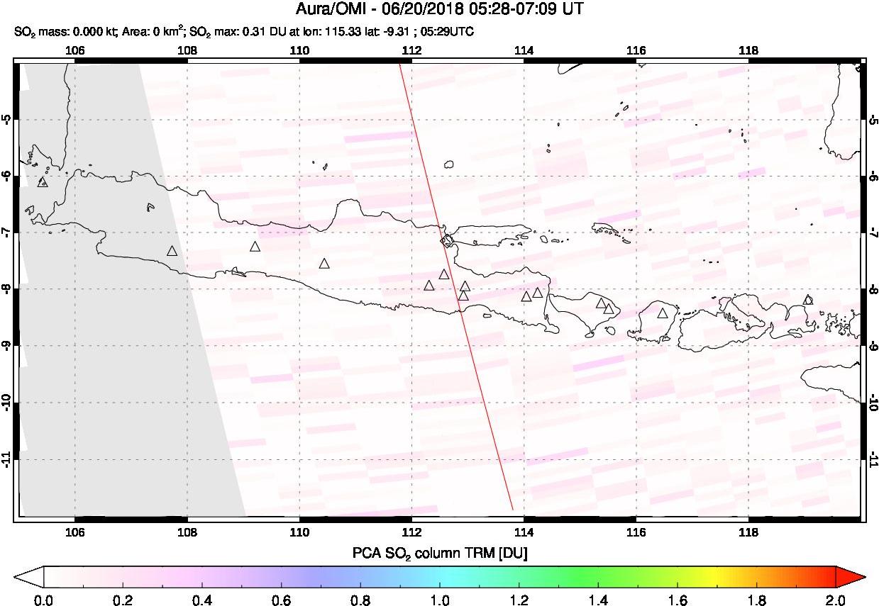 A sulfur dioxide image over Java, Indonesia on Jun 20, 2018.