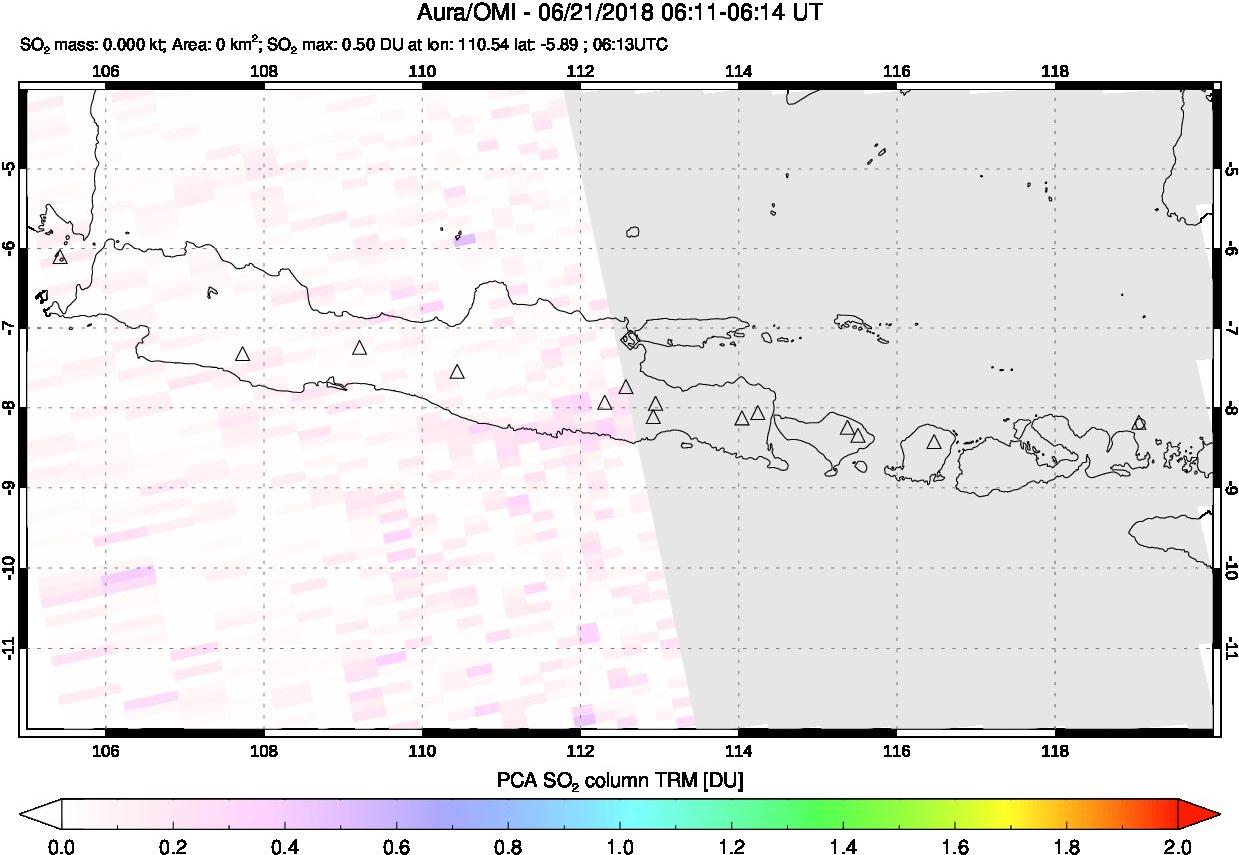 A sulfur dioxide image over Java, Indonesia on Jun 21, 2018.